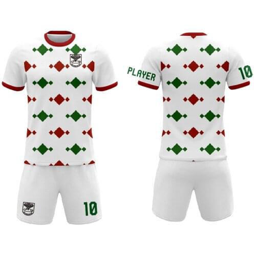 Whie color youth soccer uniforms soccer kits soccer manufacturer sublimation printing factory