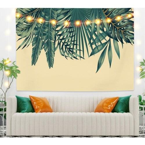Green Leaves and Yellow Backdrop Tapestry for Bedroom Photography Wall Decor
