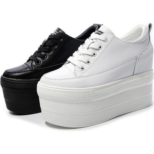 12 Cm Super High Heel White Sneakers for Women Platform Casual Shoes Genuine Leather Sneakers On Platform 2021 Springnew Shoes