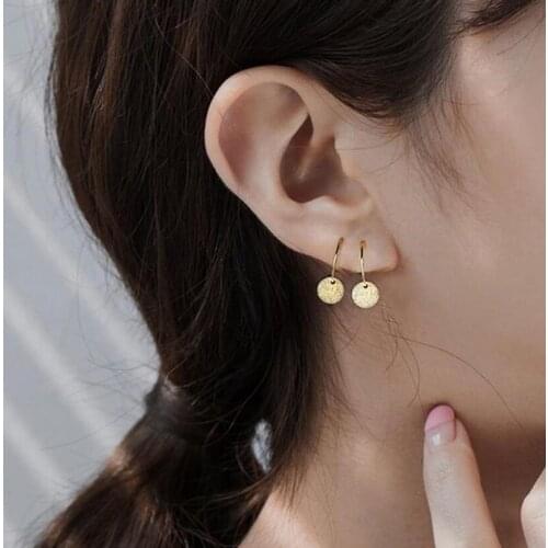 925 Sterling Silver Geometric Round Frosted Disc Pendant Hoop Earrings for Women Personality Wedding Party Jewelry Gift