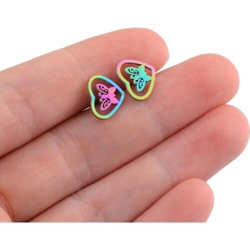 Stainless Steel Earrings Ladies Rainbow Color Butterfly Fashion Jewelry High Quality Wholesale