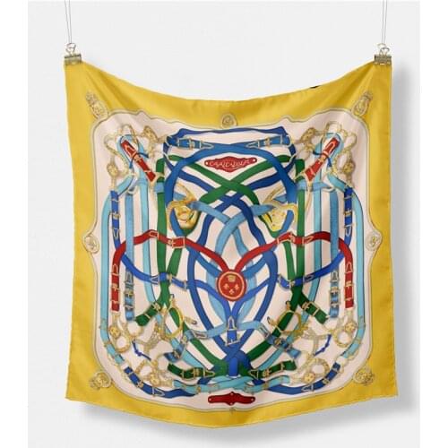 Twill Silk Scarf Woman Melt Chain Print Square Scarves Wraps Bandana Small Hijab Foulards Lady Tie Headband Neckerchief 53CM