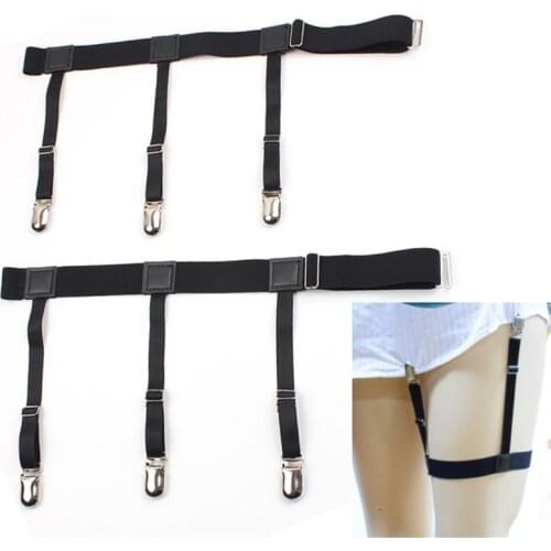 2 Pcs Adjustable Men Shirt Stays Belt with Non-slip Locking Clips Keep Shirt Tucked Leg Thigh Suspender Garters Strap
