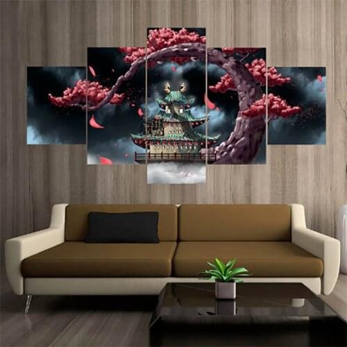 5 Piece Canvas Wall Art Anime Manga Paintings Vintage Tree Living Room Modern Decoration Bedroom Image And Home Office Picture