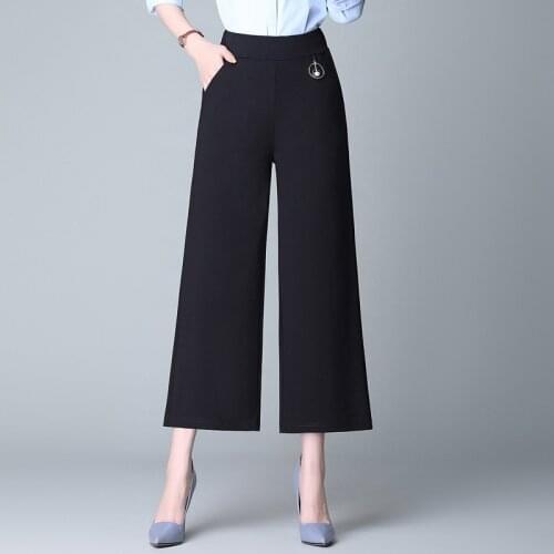 Women Wide leg Pants woman Loose Casual High waist elastic Summer womens Pants Solid Color Capris Trousers Plus Size S-4XL