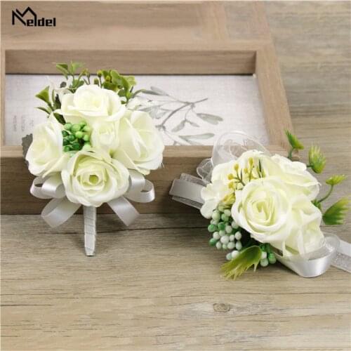 Silk Rose Flower Groom Boutonniere Wedding Decor Mariage Corsage Boutonniere Flowers for Best Man Bridal Wrist Bracelet Flowers
