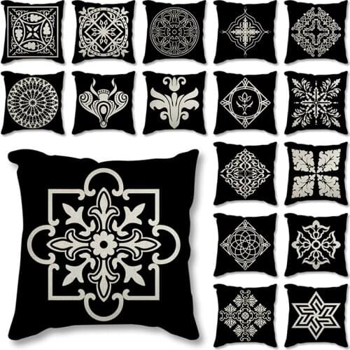 Geometric Cushion Cover Mediterranean Flowers pattern Cushion Covers Sofa Decorative Beige Linen Pillow Case New pillowcase