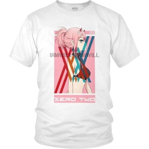 Darling In The Franxx Tshirts Men Casual Tee Tops Cotton T Shirts Short Sleeve Zero Two T-shirt Gift Merch