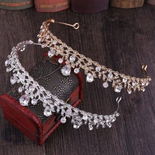 FORSEVEN Luxury Leaf Shape Rhinestone Shiny Crystal Tiaras and Crowns Bridal Wedding Headbands Women Hair Jewelry Accessories JL