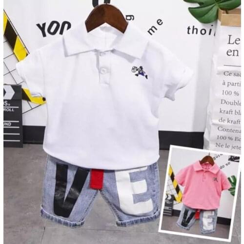 Kids Boy Clothes Sets Summer Boy Set Boys Short Sleeve Lapel T-Shirts + Denim Shorts Children Sports Suit 2-6Years