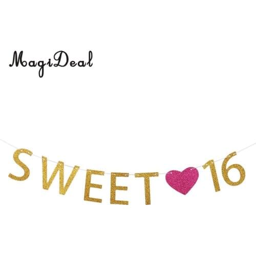 2m 16th Happy Birthday Garland Girls Sweet 16 Letters Rose Heart Party Sixteen Gold Banner Hanging Decoration