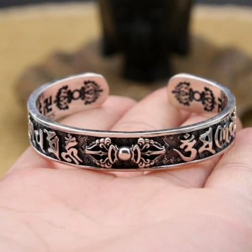 Gothic Punk Style Solid Thai Silver Mens Cuff Bangle Bracelet 100% Pure Sterling Silver 925 Cool Mens Lucky Jewelry Wide Band