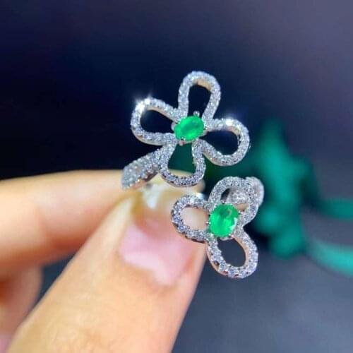 Natural emerald ring, fashionable, gem quality, deep color, 925 silver, customizable size number