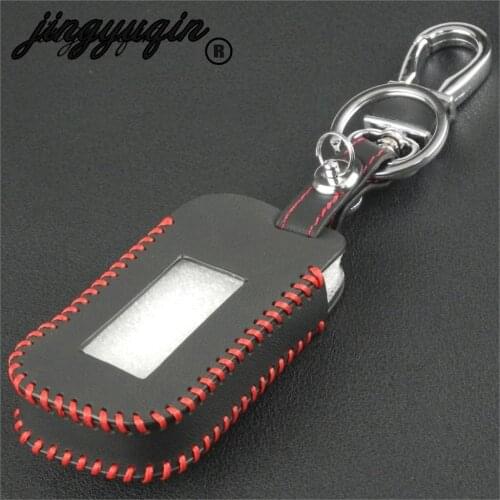 Jingyuqin A93 Leather Key Case for Starline A93 A63 A96 Car Alarm LCD Remote Control Keychain Fob Cover Hand-Made Style