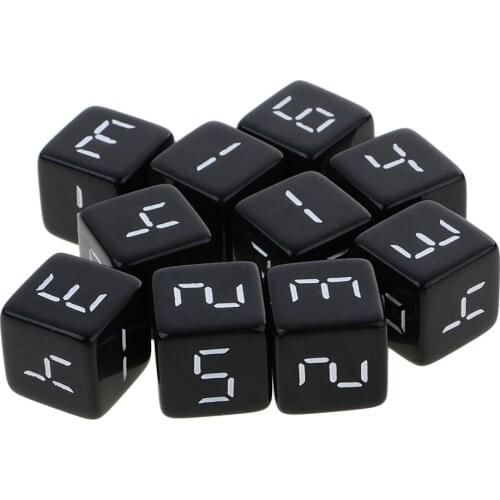 MagiDeal 10Pcs/Lot D6 Dice Six Sided Die Black with White Numbers for Friend Party Pub Club Board RPG Game Role Playing Toy 16mm