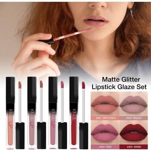 4 Colors Matte Glitter Lipstick Glaze Set Non-stick Cup Lip Gloss Set For Dance Oarty Makeup Show Graduation Gift