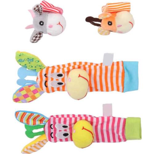 Cute Animal Baby Socks Toys Baby Wrist Rattles and Foot Finders Improve Coordination Soft for Newborn