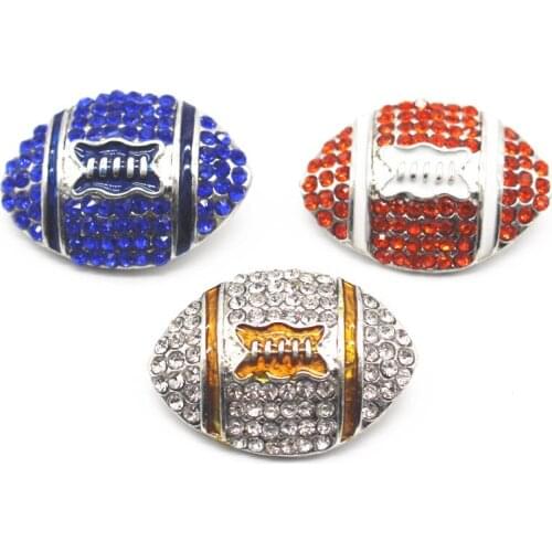 Mixs 6pcs/lot Sport Snap Jewelry Enamel Full Rhinestone Football Snap Buttons Fit 18mm /20mm Snap Bracelet Necklace DIY Jewelry