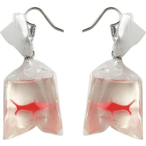 Fashion Earrings Women Funny Goldfish Water Bag Shape Dangle Hook Earrings Female Charm Jewelry Earrings For Women 2020 Designer