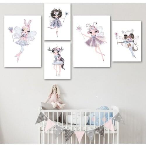 Cartoon Girl Magic Elf Unicorn Castle Nordic Posters And Prints Wall Art Canvas Painting Nursery Wall Pictures Kids Room Decor