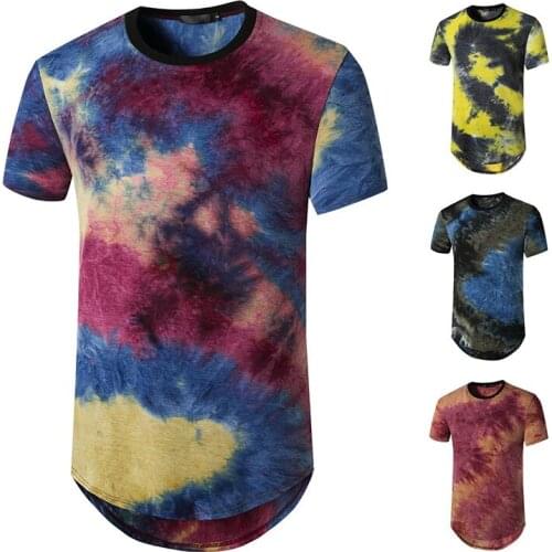 Mens brand new fashion personality business casual slim tie dye short sleeve printed t shirt men t shirt streetwear