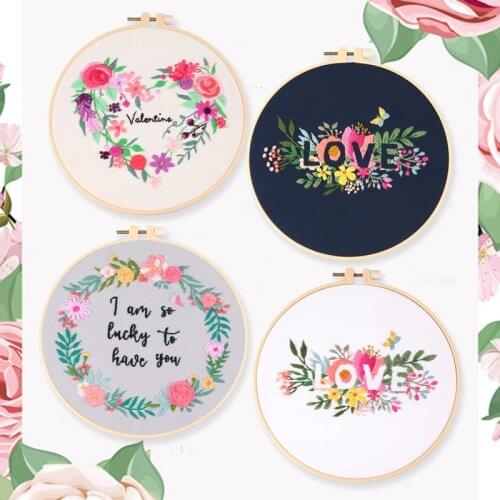 DIY Flower Embroidery Kit with Frame for Beginner Lover Pattern Printed Cross-Stitch Sewing Art Craft Handicraft Home Decor