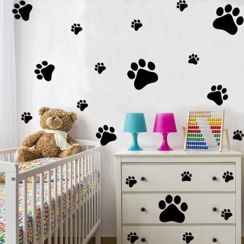 Black Dog Footprint Sticker For Room Wall Cartoon Pet Footprints Wallpaper Baby Bedroom Decorative Wall Decals
