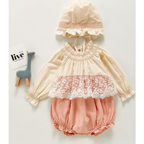 Baby Girls Clothes Spring Summer 2021 Newborn Lace Princess Birthday Party Christmas Clothing Long Sleeve Romper+Cap Outfits