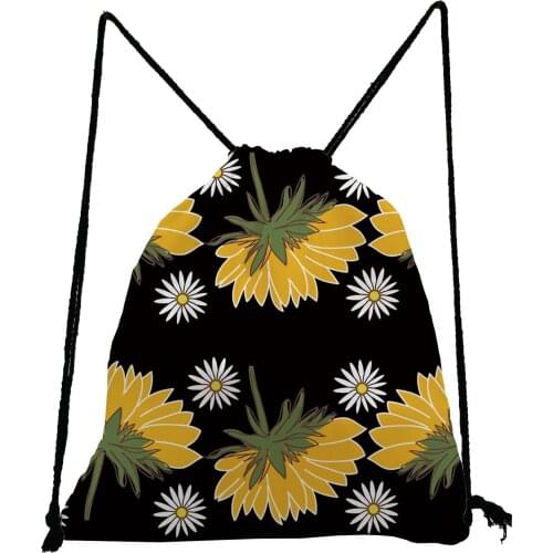 Sunflower Printed Black Drawstring Bags Simple Fashion Softback Bag Preppy Backpack Unisex Shoe Bag for School Portable Book Bag