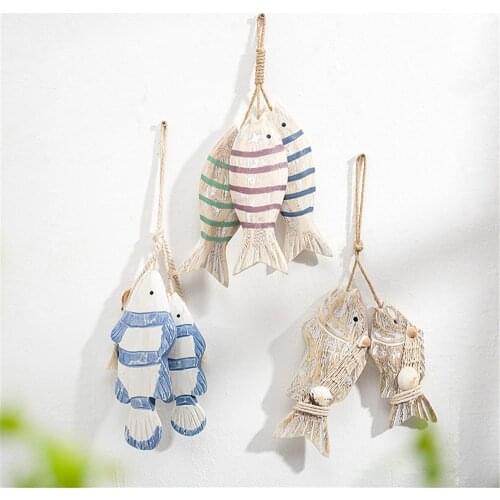 Mediterranean Creative Wooden Fish Pendant American Retro Nordic Shell Ornaments Home Stay Restaurant Mural Wall Decorations