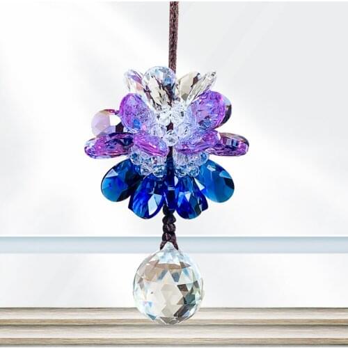 Car Pendant Crystal Peony Flower Decor Hanging Crystals Prism Charms Auto Interior Rearview Mirror Suspension Trim Accessories