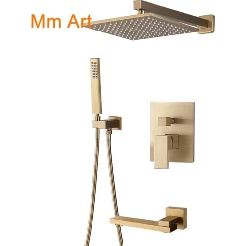 High Quality Concealed Bathroom Shower Tap With Brushed Gold Finish 8'' Shower Head Cold and Hot Water Bath Shower Set