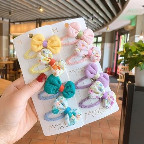 2021 New Girls Cute Floral Bow Hair Clip Fabric Solid Color BB Clip Baby Headdress Hairpin for Children Fashion Hair Accessories