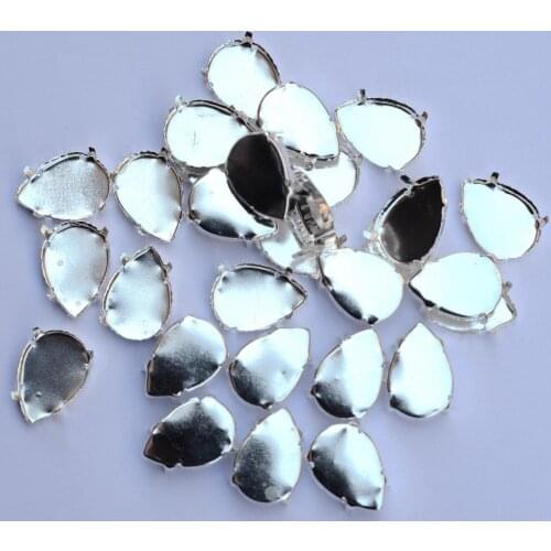 Teardrop Silver Color Claw Setting Closed Back For Droplet Pear Shape Fancy Stone 4 Holes 8x13,10x14,13x18,18x25,20x30,30x40mm