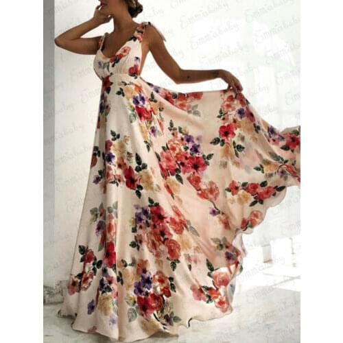 Sexy Women Print Halter Beach Dress Sleeveless Backless Summer Hem Irregular Female Fashion Party V Neck Dresses 2021 New