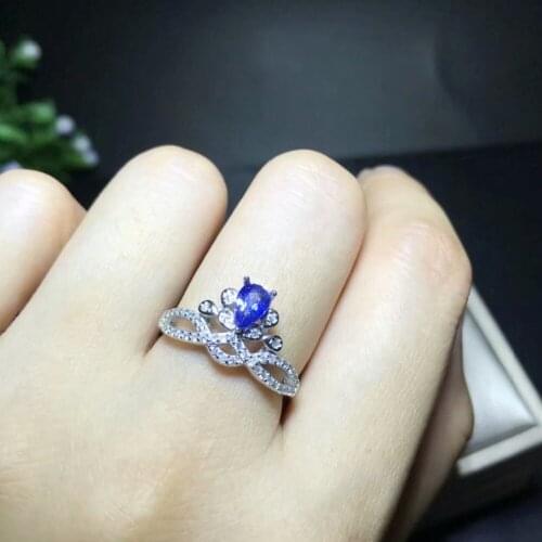 925 Pure silver inlaid with natural sapphire ring dripping 4 * 6mm live ring female ring wedding engagement proposal gift
