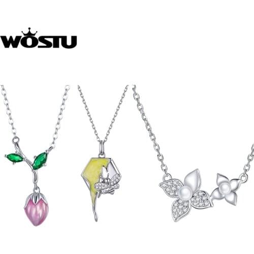 WOSTU Necklaces 925 Sterling Silver Budding Flower Honeycomb Pendant for Women Simple Fine Necklace Jewelry Collar EFN213