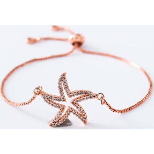 Gold silver Chain micro pave cz rope Cubic Zirconia adjusted Macrame bracelet Bangles starfish uth4 Charms Women