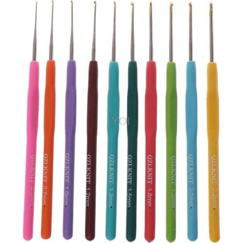10Pcs Bearded Needle Crochet Hooks Set Ergonomic Soft-Grip Handle Sewing Knitting Knitwear Tools