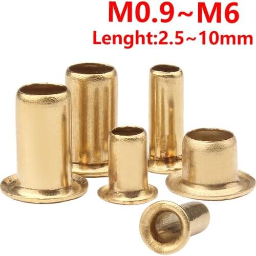 100 PCS Brass Metal Eyelets Hollow Rivet Nut Copper Through Hole Rivet Grommets Gb876 M0.9 M1.3 1.5 2 2.3 2.5 3 3.5 4 5 6mm