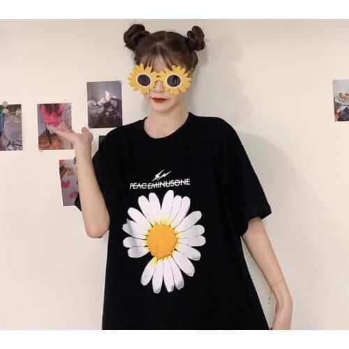 2020 Brand Designer Summer Tshirt Women Print Sun Flower Casual Funny T Shirt For Lady Girl Top Tee Hipster Harajuku Shirt Women