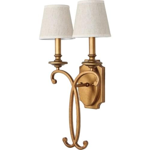 American Vintage Country Living Room Model Room Hotel Bedroom Bedside Aisle Mirror Headlight Double Head Fabric Wall Lamp