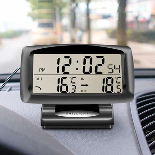 Car Thermometer Digital Alarm Clock Auto Vehicles Temperature Gauge with Backlight Car Electronics Accessories