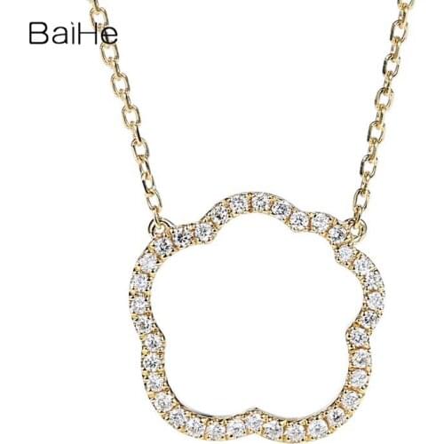 BAIHE Solid 18K Yellow Gold 0.16ct Natural Diamonds Women Fine Jewelry Engagement Trendy beautiful White Cloud Diamond Necklace
