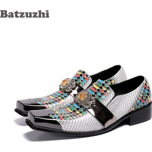 Batzuzhi Design Mens Shoes Personality Square Toe Color Leather Dress Shoes Men Slip-on Party, Business & Wedding Footwear Men