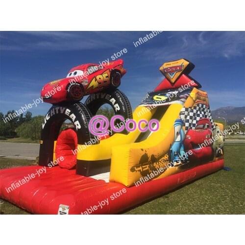 Free air ship to door!Commercial giant race car inflatable slide for kids, durable bouncy dry slide obstacle game for sale