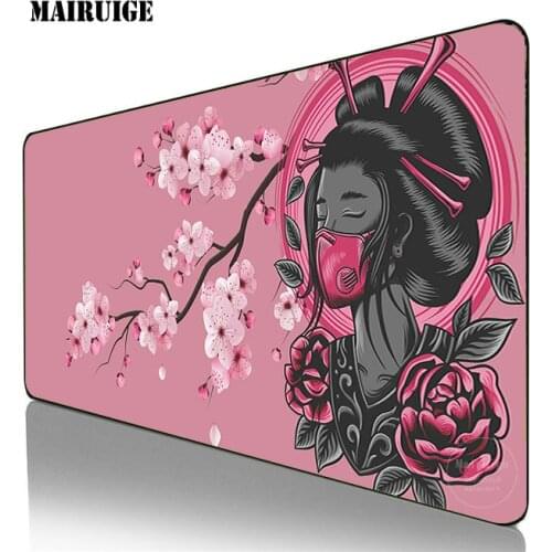 Geisha Cherry blossoms Large Anime Mousepad Gamer XL Gaming Mouse Pad Rubber Locking Edge Big Fashion Laptop Notebook Desk Mat