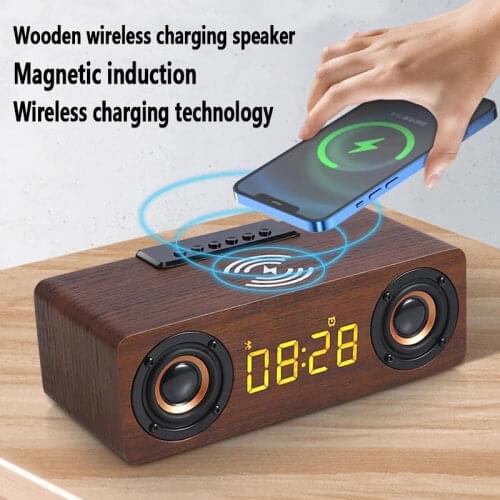 Alarm Clock Multi-function Subwoofer Wooden TV Soundbar Home Theater Wireless Column Bluetooth Speaker for Computer Speakers AUX