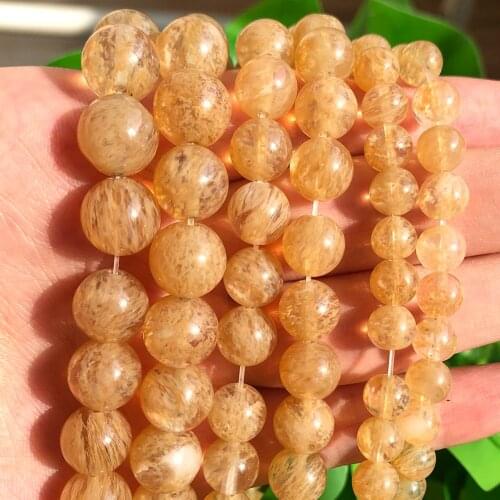 Wholesale Natural Gold Rutile Actinolite Quartz Round Loose Spacer Beads 15'' 4 6 8 10 12mm For Jewelry Making Necklace Bracelet