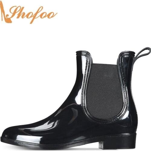 Black Low Chunky Heels Round Toe Woman Ankle Chelsea Boots Elastic Large Size 11 15 Ladies Fashion Mature Booties Shoes Shofoo